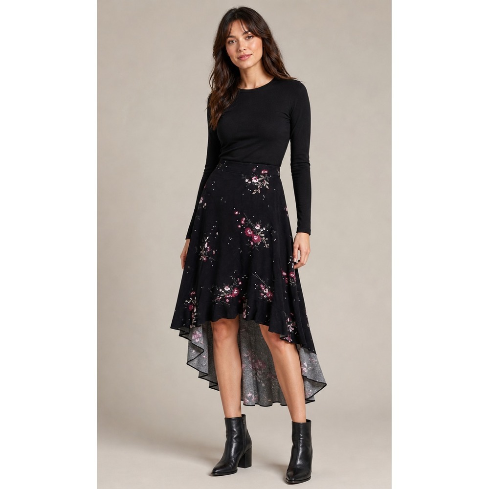 Torrid Whimsigoth Vamp Fairy Floral Skirt Ruffle Hem High Low Black Pink Size L